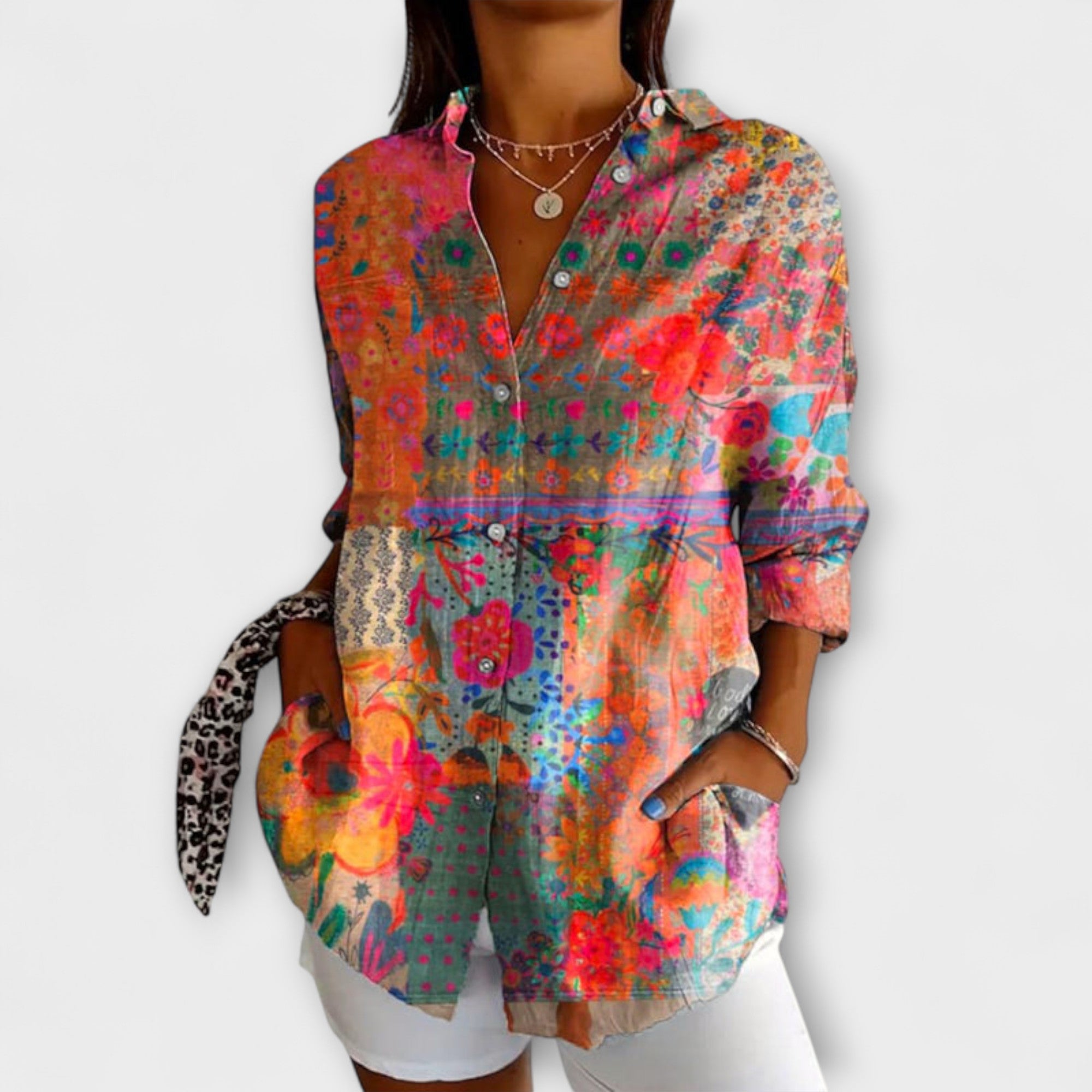 Women's Shirt with Floral Pattern and Long Sleeves