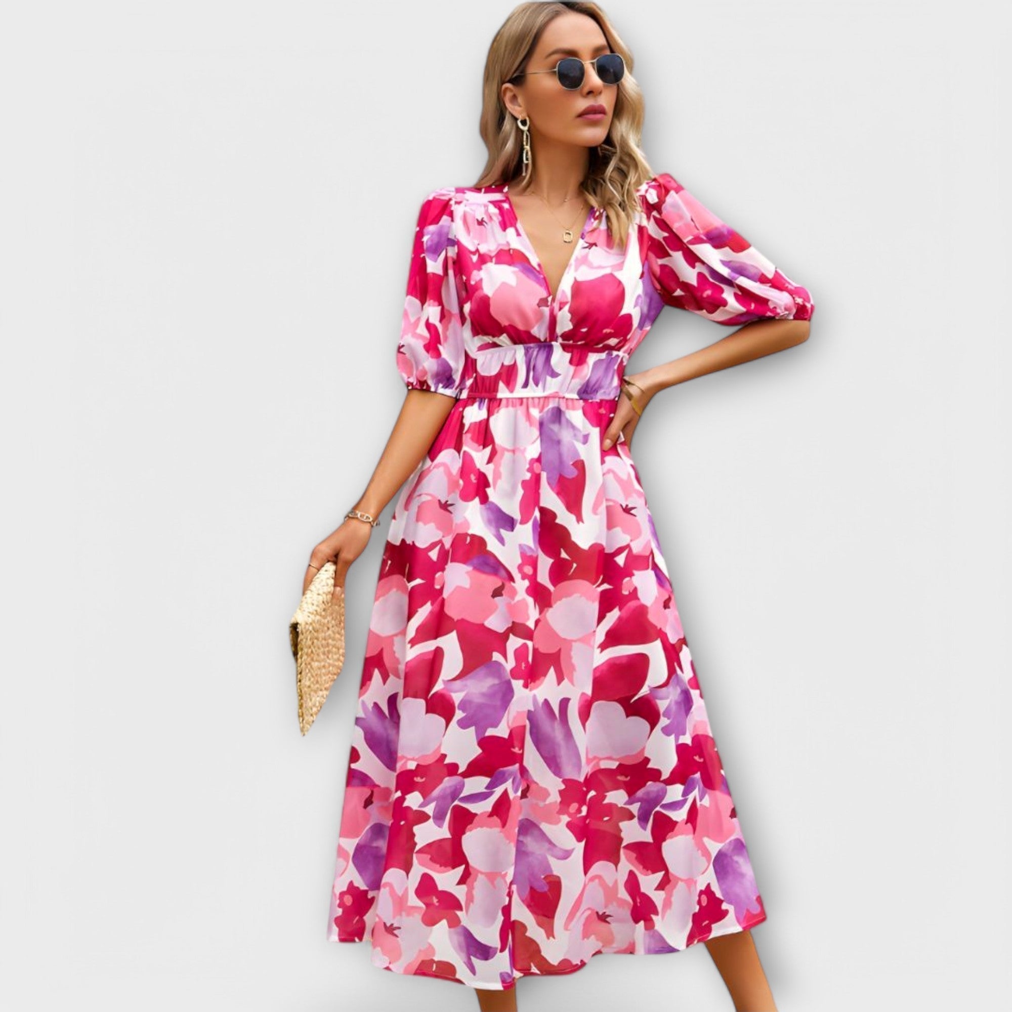 Abstract puff sleeve maxi dress